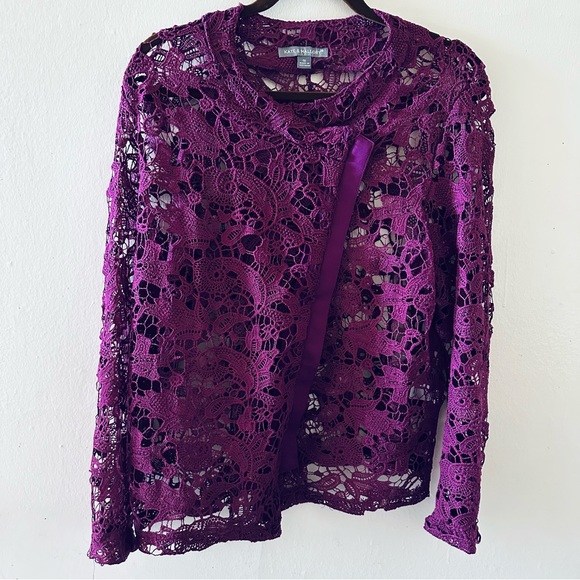 Kate & Mallory crochet lace zipper jacket plum purple 1xl - Picture 3 of 7